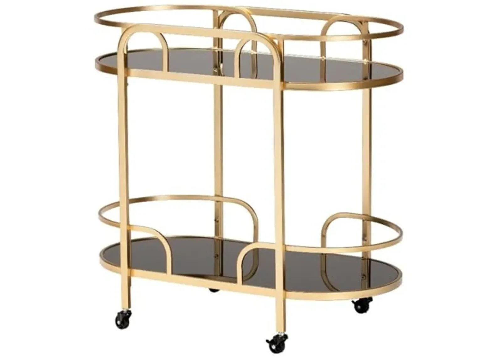 Baxton Studio Leighton Contemporary Glam and Luxe Gold Metal and Tempered Glass 2-Tier Wine Cart