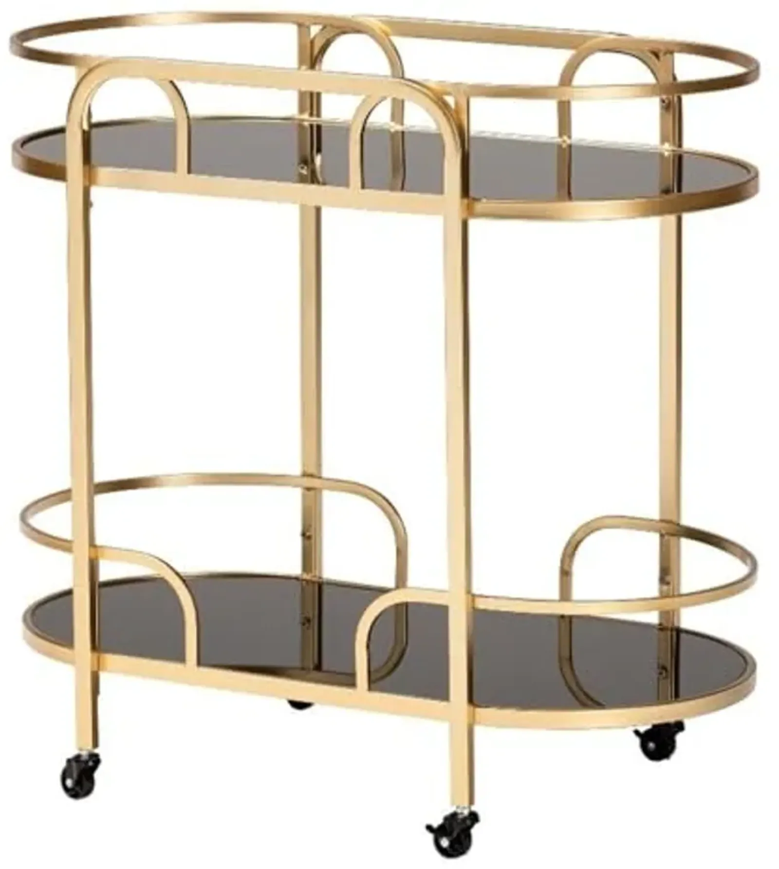 Baxton Studio Leighton Contemporary Glam and Luxe Gold Metal and Tempered Glass 2-Tier Wine Cart