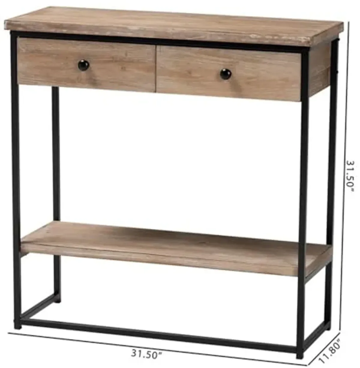 Baxton Studio Silas Modern Industrial Natural Brown Finished Wood and Black Metal 2-Drawer Console Table