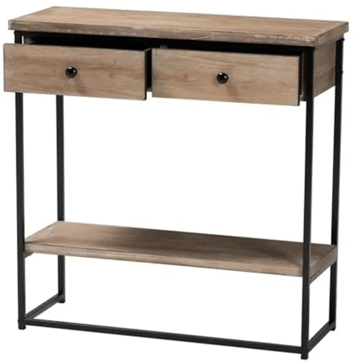 Baxton Studio Silas Modern Industrial Natural Brown Finished Wood and Black Metal 2-Drawer Console Table