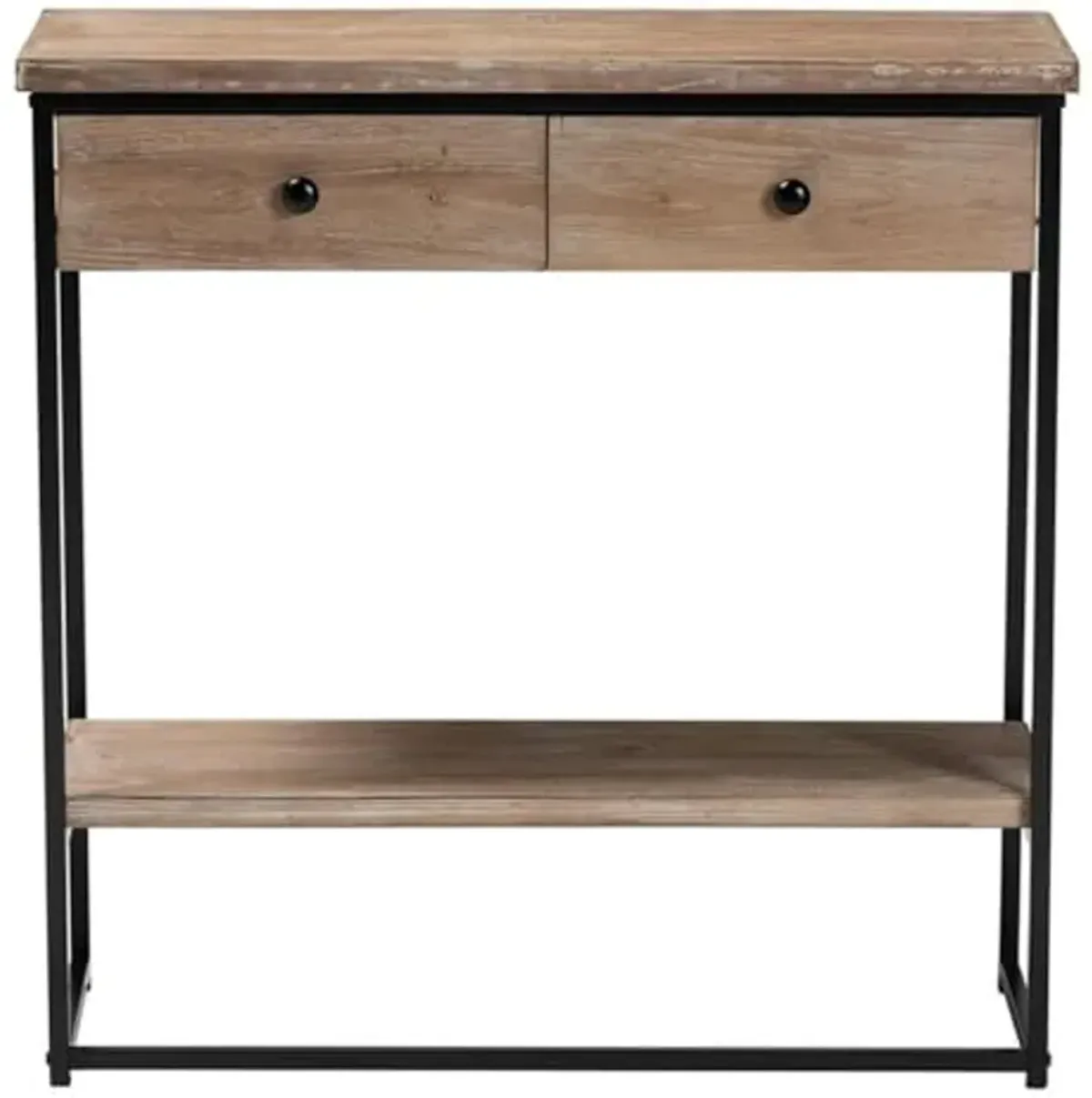 Baxton Studio Silas Modern Industrial Natural Brown Finished Wood and Black Metal 2-Drawer Console Table