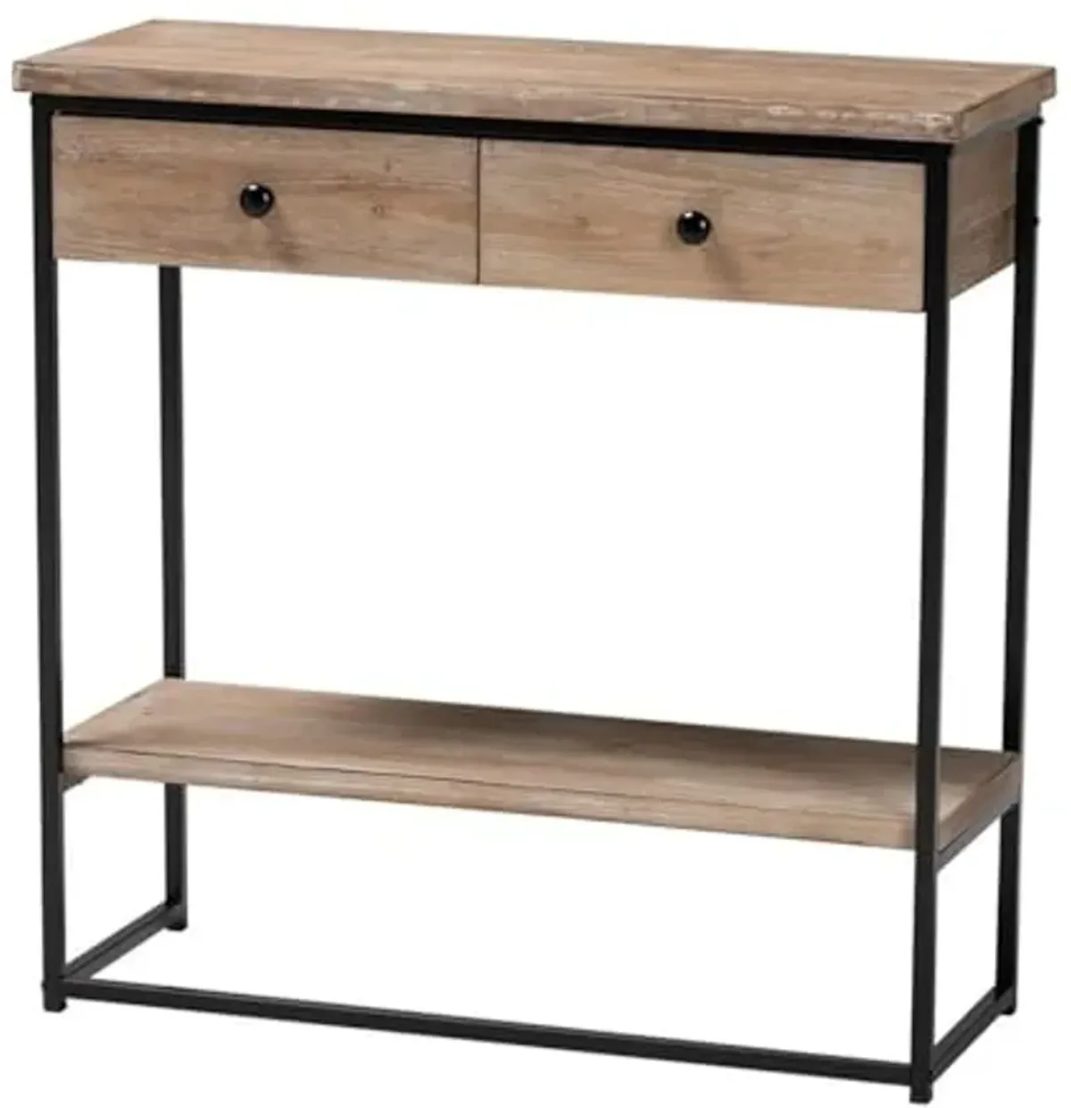 Baxton Studio Silas Modern Industrial Natural Brown Finished Wood and Black Metal 2-Drawer Console Table