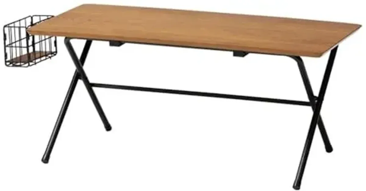 Baxton Studio Mariela Natural Brown and Black Low Profile Coffee Table with Basket Natural Brown/Black/Wood/Metal
