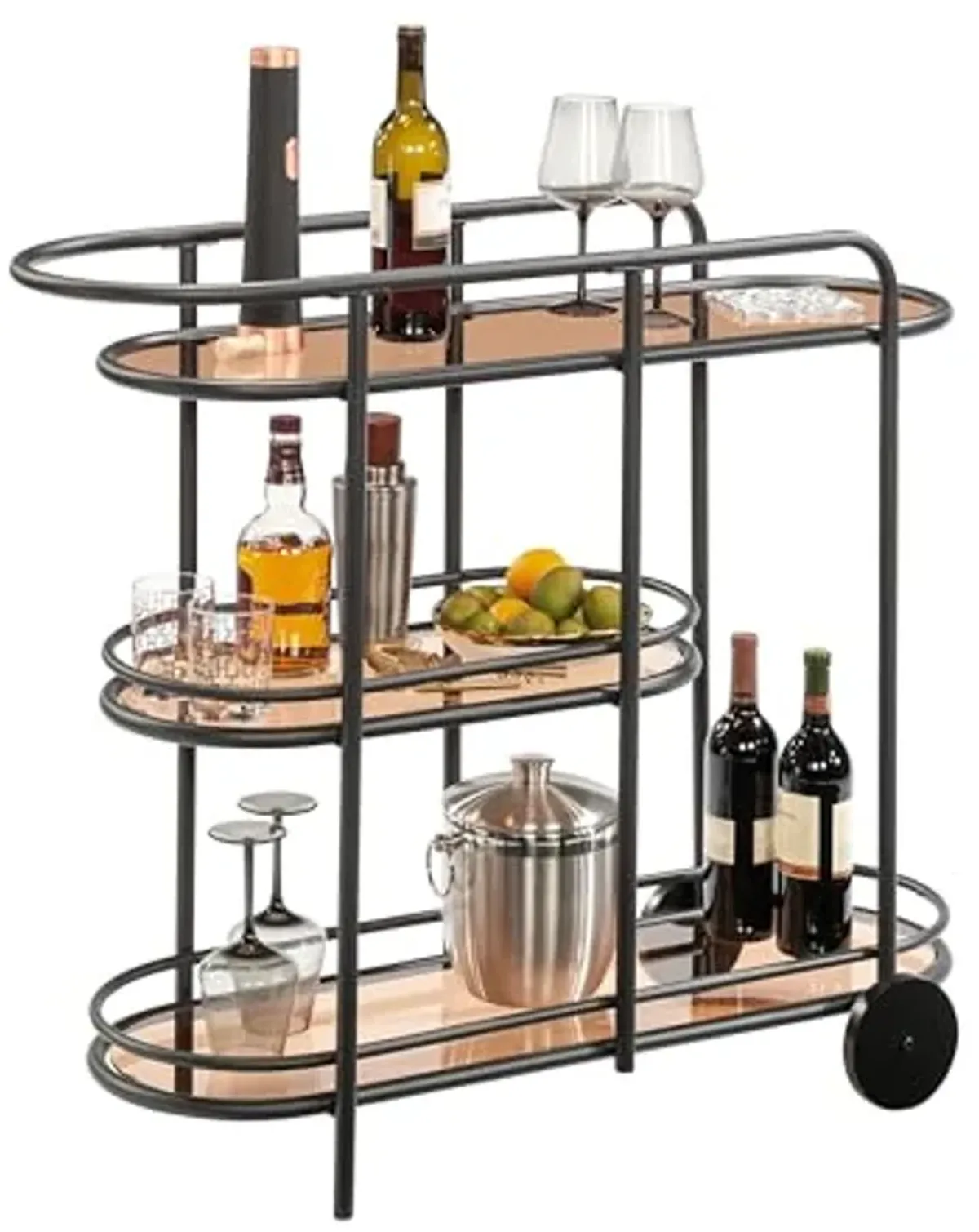 Sauder Coral Cape Bar Cart Metal/Glass, Black Finish