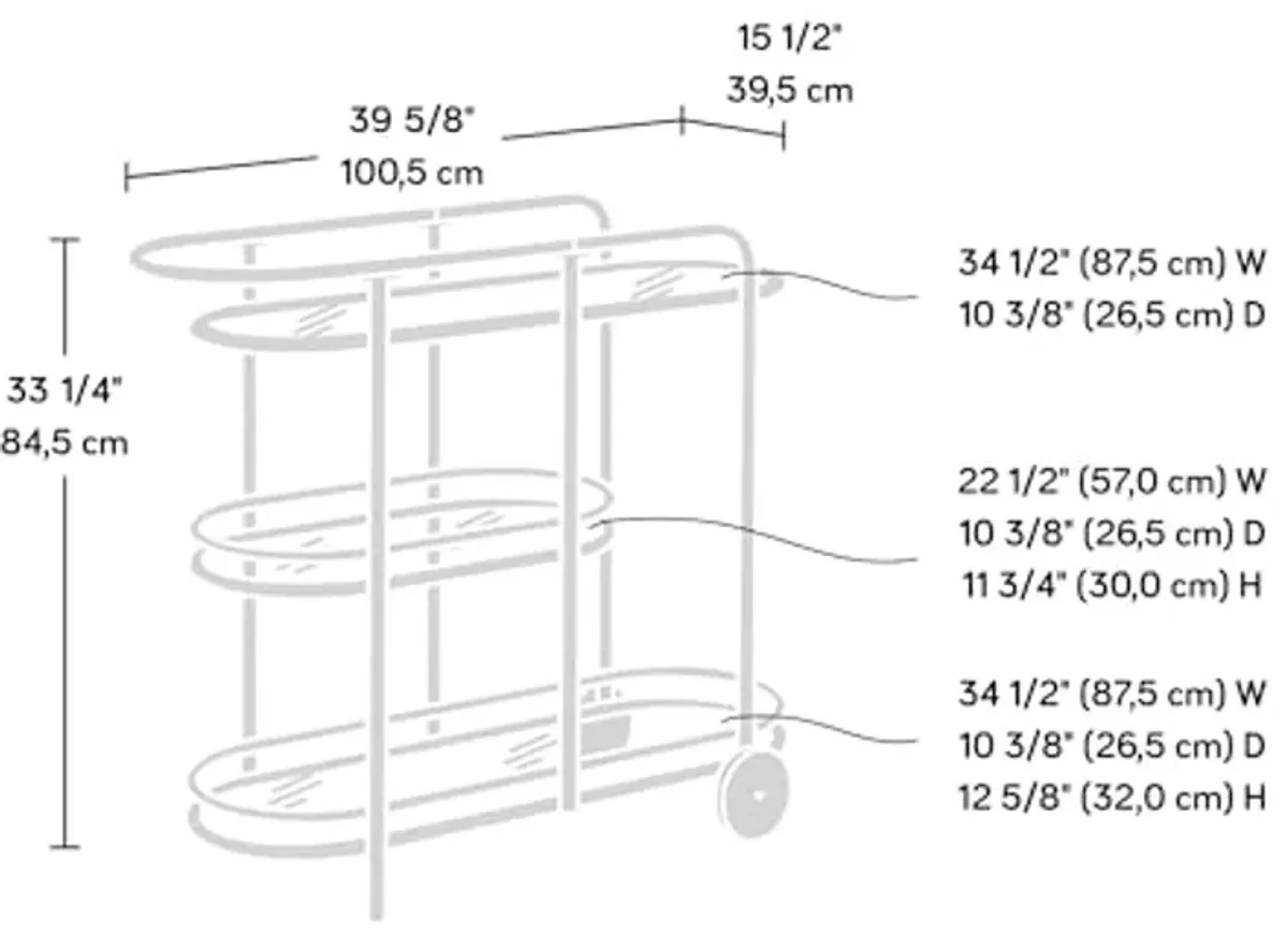 Sauder Coral Cape Bar Cart Metal/Glass, Black Finish