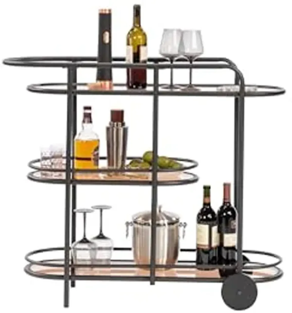 Sauder Coral Cape Bar Cart Metal/Glass, Black Finish