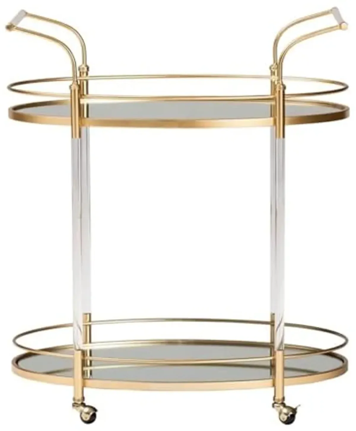 Baxton Studio Nakano Contemporary Glam and Luxe Gold Metal and Mirrored Glass 2-Tier Wine Cart