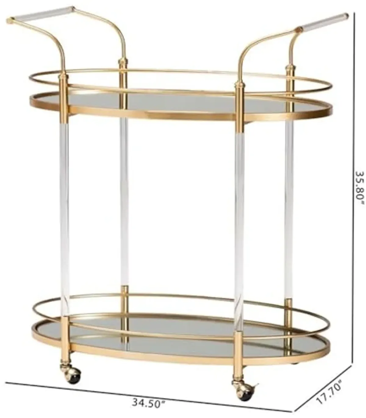 Baxton Studio Nakano Contemporary Glam and Luxe Gold Metal and Mirrored Glass 2-Tier Wine Cart