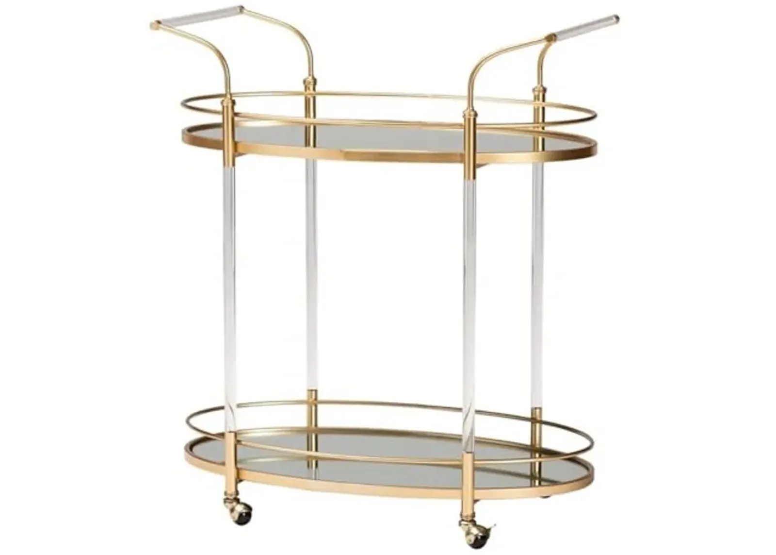 Baxton Studio Nakano Contemporary Glam and Luxe Gold Metal and Mirrored Glass 2-Tier Wine Cart