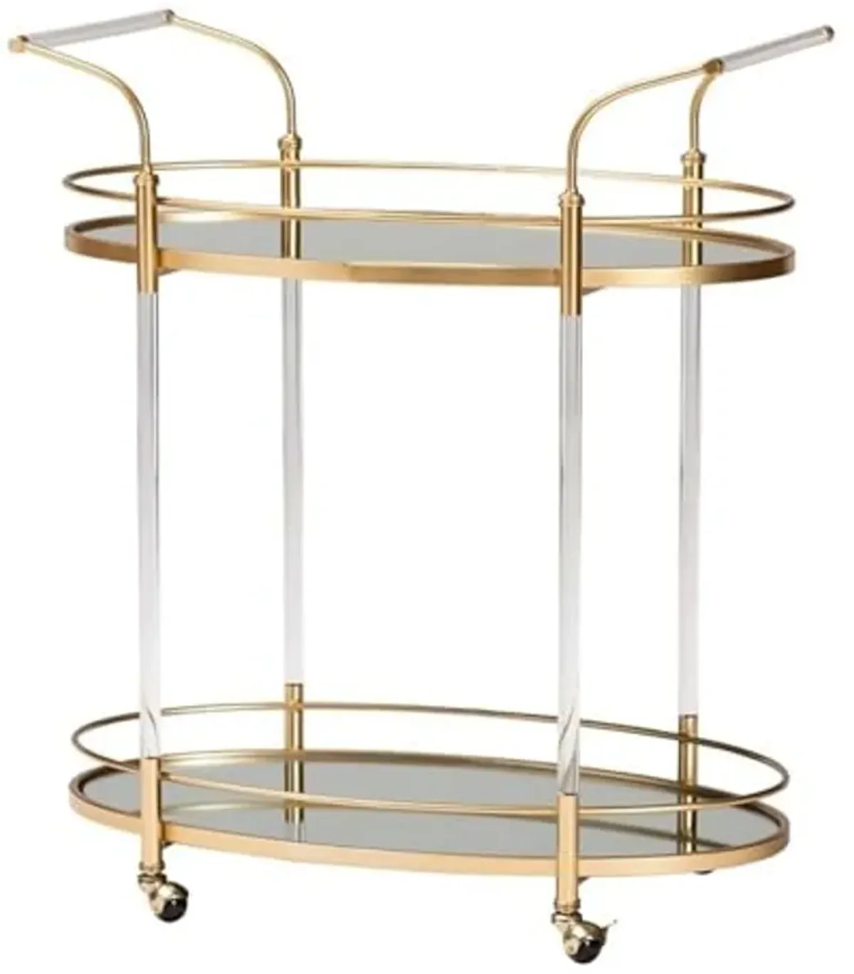 Baxton Studio Nakano Contemporary Glam and Luxe Gold Metal and Mirrored Glass 2-Tier Wine Cart