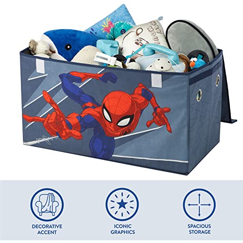 Idea Nuova Marvel Spiderman Collapsible Children’s Toy Storage Trunk, Durable with Soft Lid, 28.5" Wx14.5"x16", Spiderman Blue