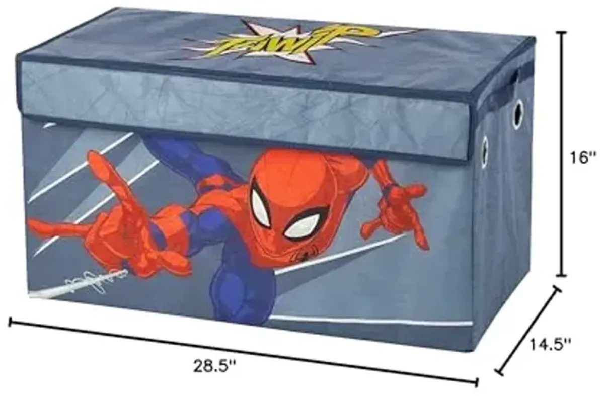 Marvel Spiderman Toy Storage Trunk for Kids,Collapsible Organizer with Soft Lid, Durable Fabric, 28.5x14.5x16, Blue Chest for Bedroom & Playroom