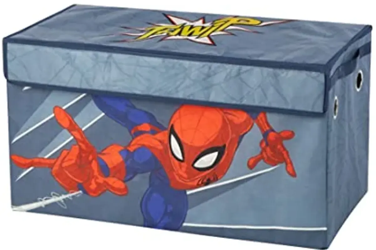 Idea Nuova Marvel Spiderman Collapsible Children’s Toy Storage Trunk, Durable with Soft Lid, 28.5" Wx14.5"x16", Spiderman Blue