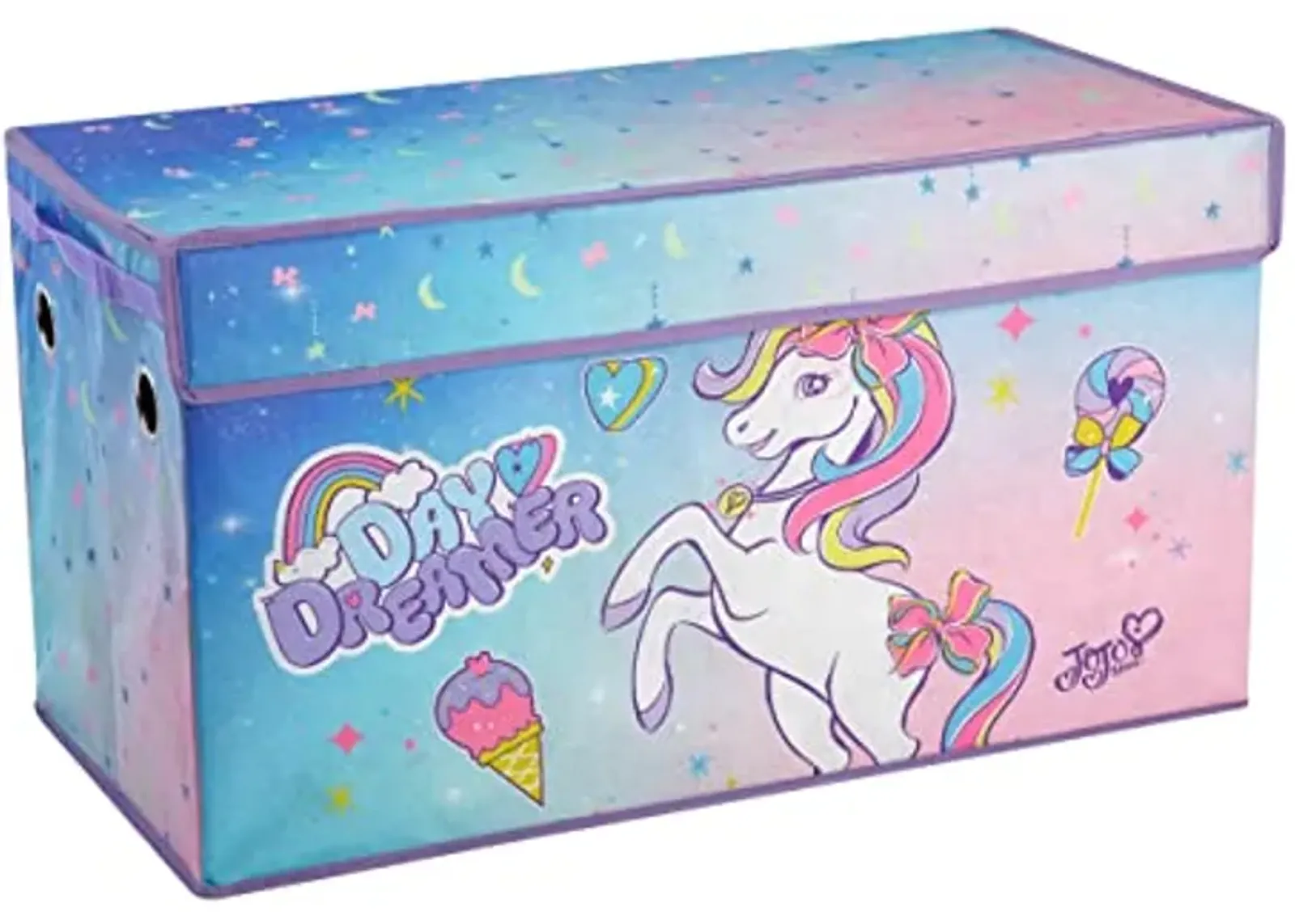 Idea Nuova JoJo Siwa Unicorn Bow Day Dreamer Collapsible Children’s Storage Trunk, Durable with Soft Lid, 28.5"x14.5"x16"