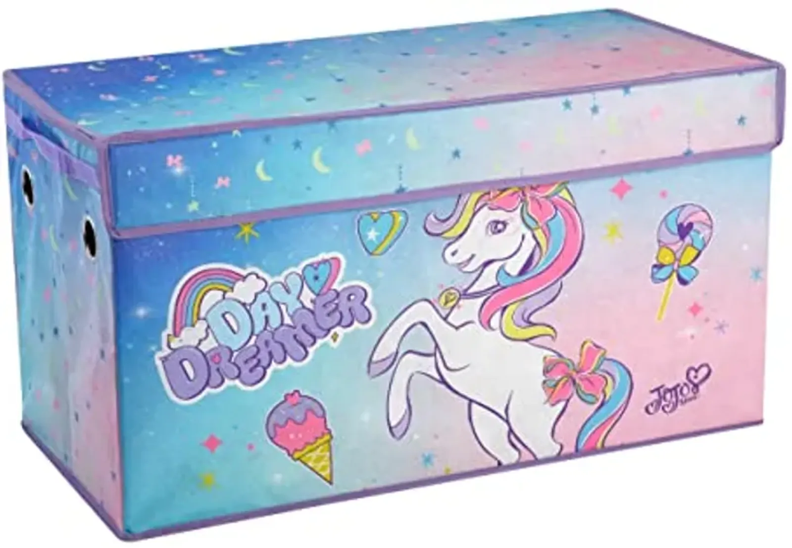 Idea Nuova JoJo Siwa Unicorn Bow Day Dreamer Collapsible Children’s Storage Trunk, Durable with Soft Lid, 28.5"x14.5"x16"