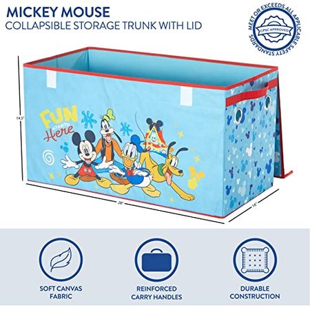 Idea Nuova Disney Mickey Mouse Collapsible Children’s Toy Storage Trunk, Durable with Soft Lid, 28.5"x 14.5"x16"