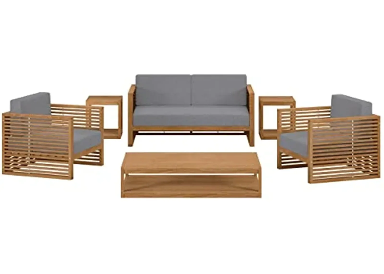 Modway Carlsbad Teak Wood Outdoor Patio Natural Gray, 6-Piece Set