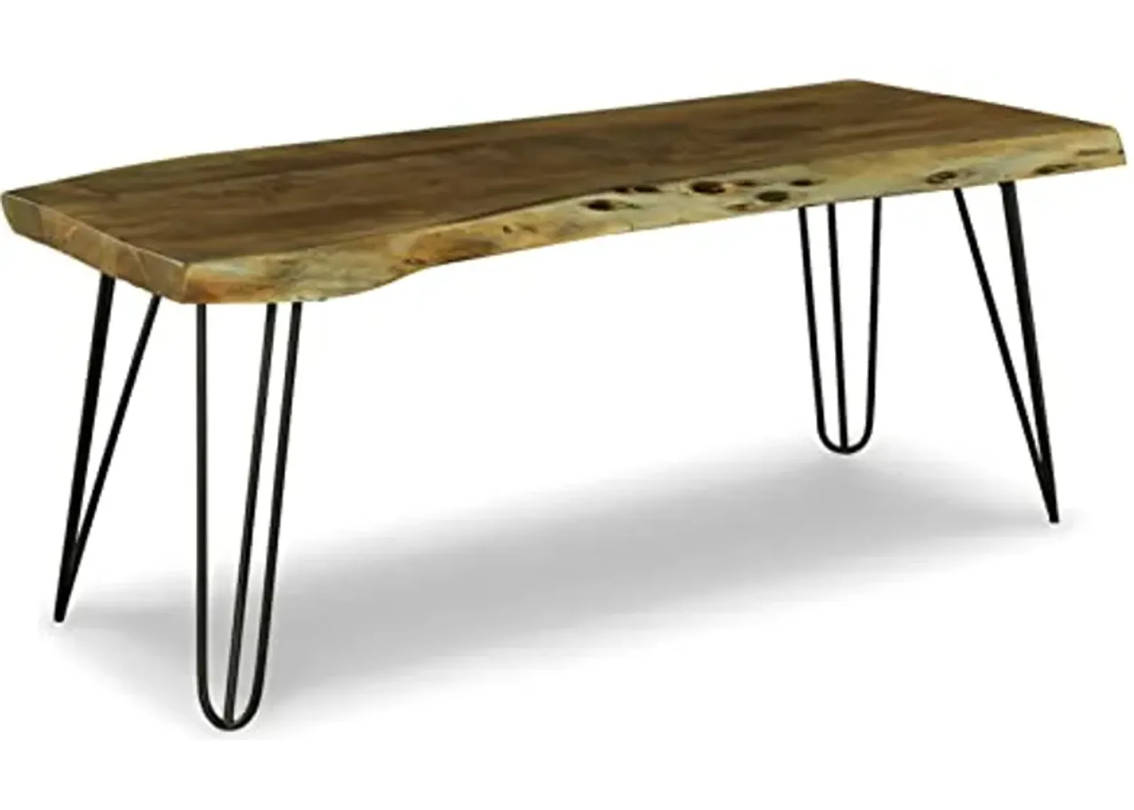 Signature Design by Ashley Haileeten Contemporary Accent Bench with Live Edge Top, Light Brown & Black