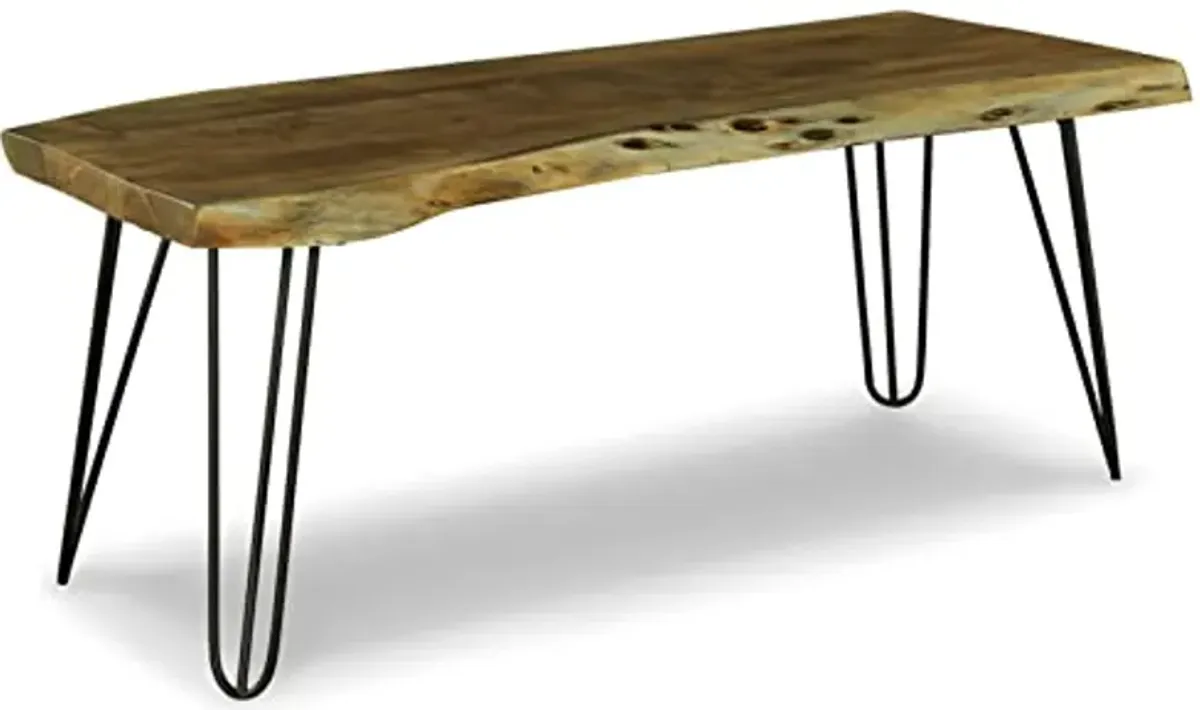 Signature Design by Ashley Haileeten Contemporary Accent Bench with Live Edge Top, Light Brown & Black