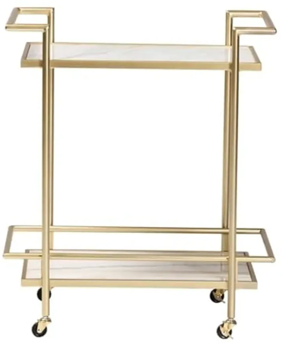 Baxton Studio Louise Contemporary Glam and Luxe Gold Metal and White Marble 2-Tier Wine Cart