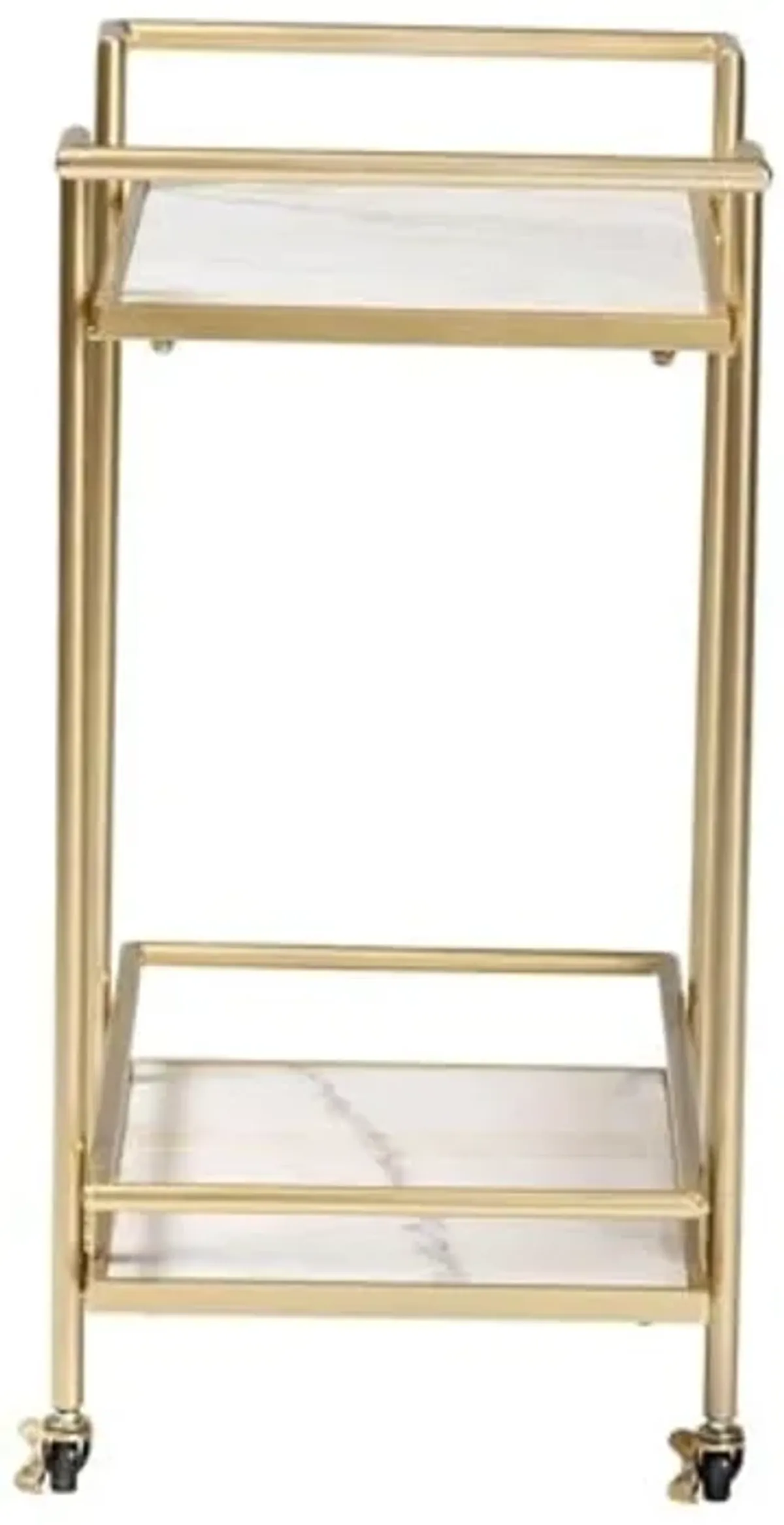 Baxton Studio Louise Contemporary Glam and Luxe Gold Metal and White Marble 2-Tier Wine Cart