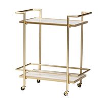 Baxton Studio Louise Gold Metal and White Marble 2-Tier Wine Cart