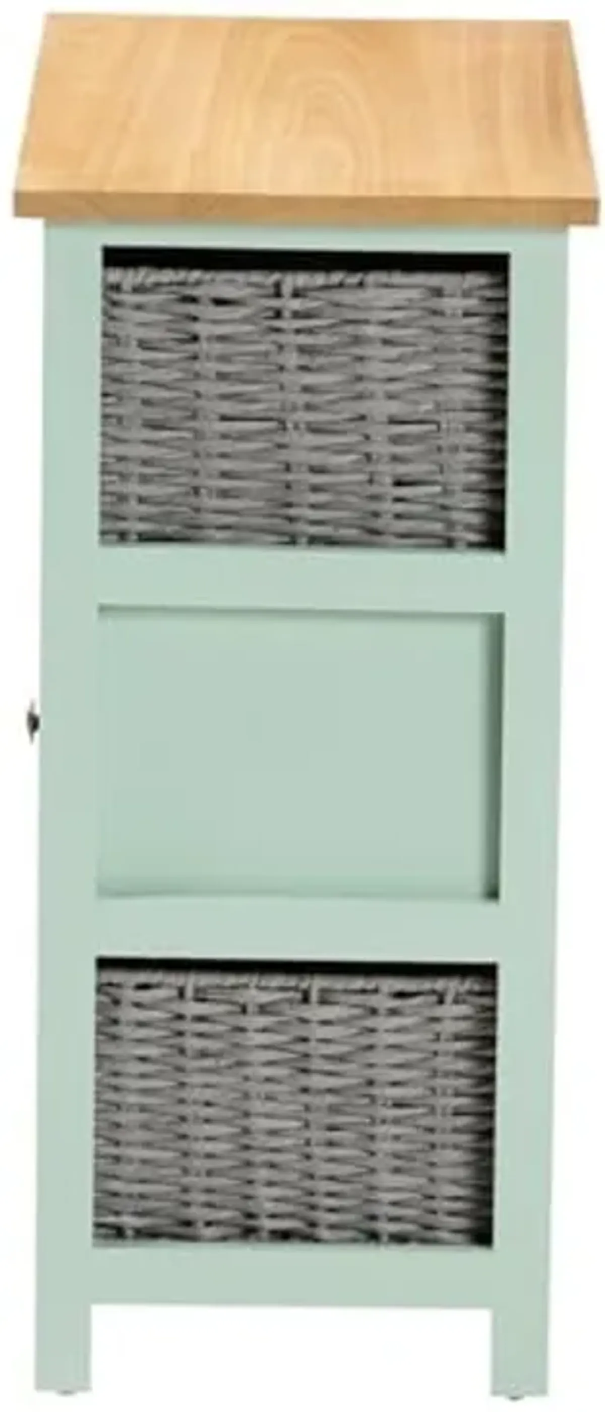 Baxton Studio Valtina Modern and Contemporary Two-Tone Oak Brown and Mint Green Finished Wood 3-Drawer Storage Unit with Baskets