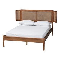 Baxton Studio Eridian Brown Wood and Natural Rattan Queen Size Platform Bed