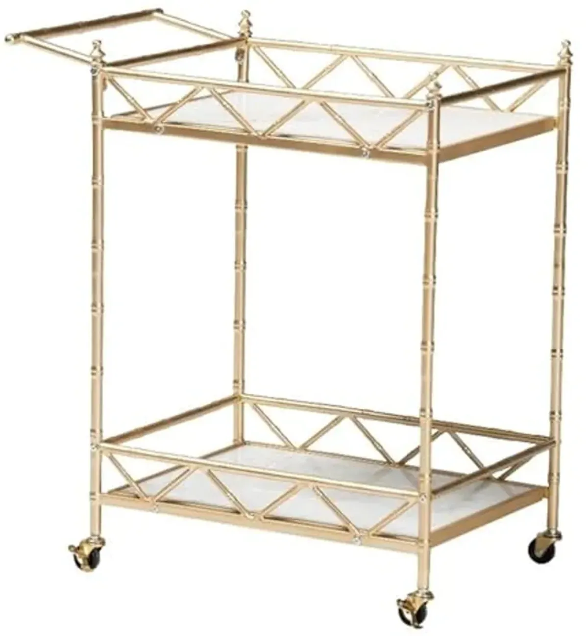 Baxton Studio Mela Contemporary Glam and Luxe Gold Metal and White Marble 2-Tier Wine Cart