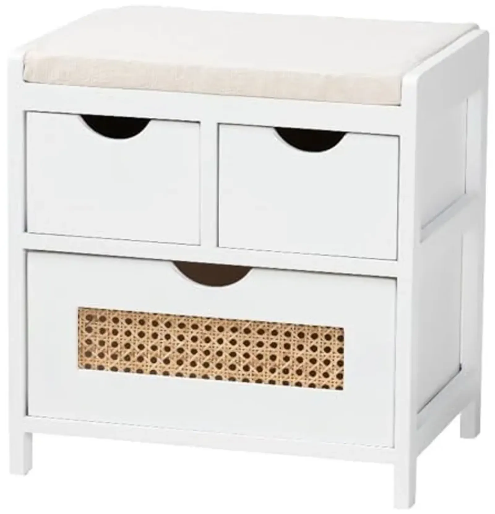 Baxton Studio Bastian Beige Fabric and White Wood 3-Drawer Storage Bench