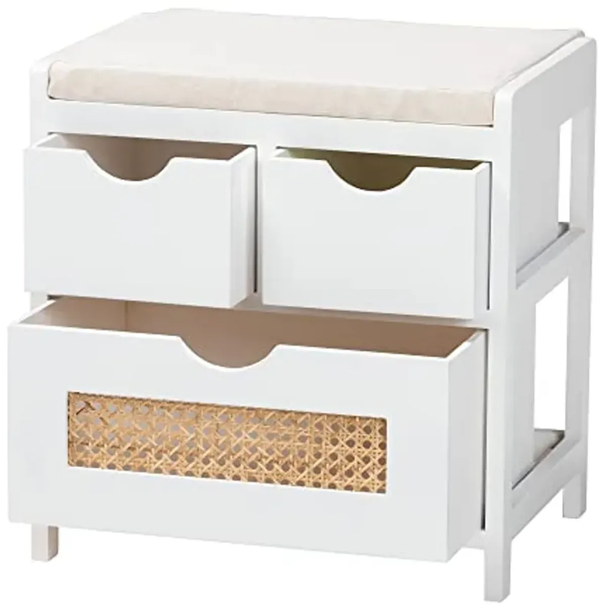 Baxton Studio Bastian Benche, 3-Drawer, Light Beige/White/Natural Brown