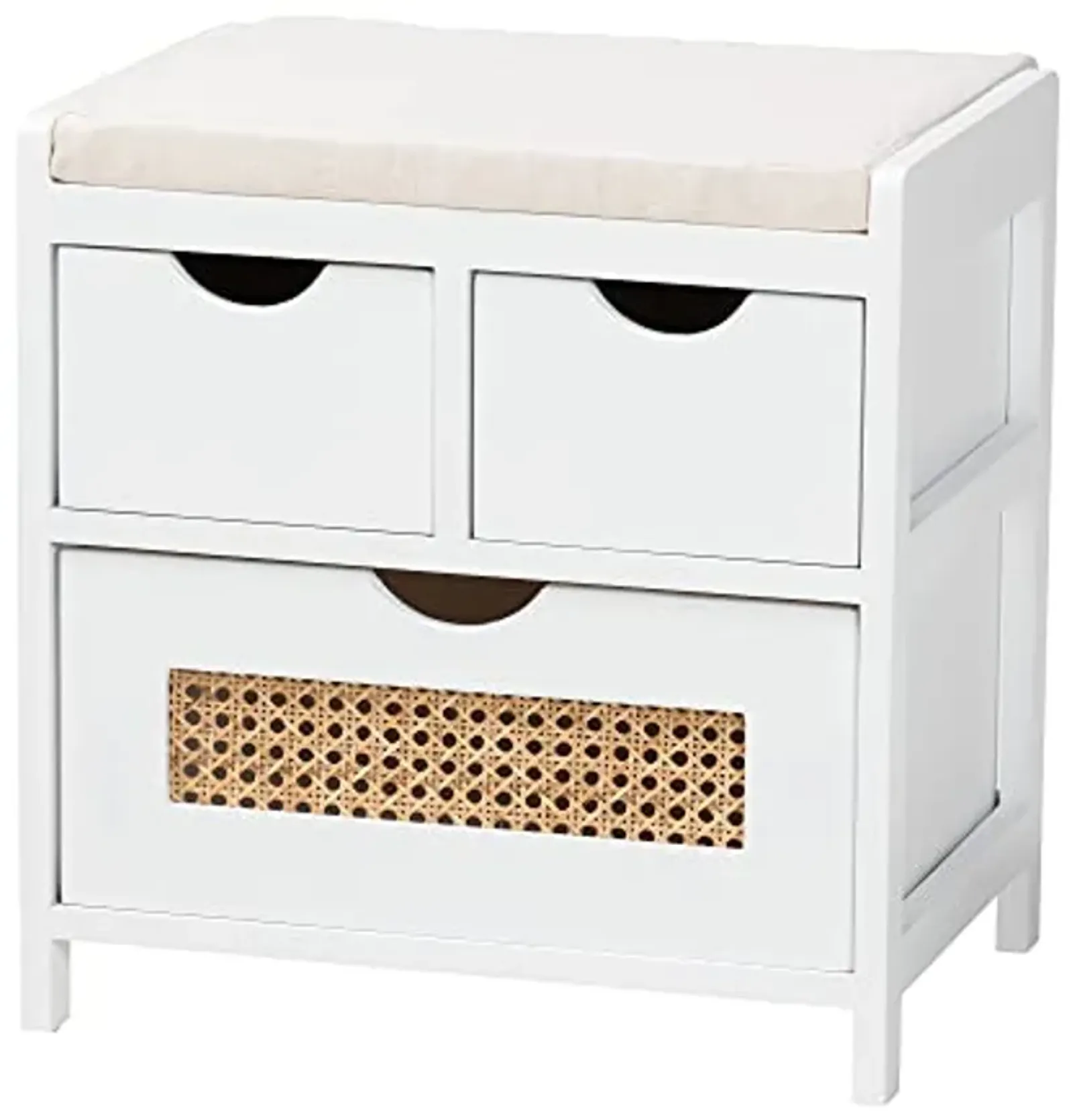 Baxton Studio Bastian Benche, 3-Drawer, Light Beige/White/Natural Brown