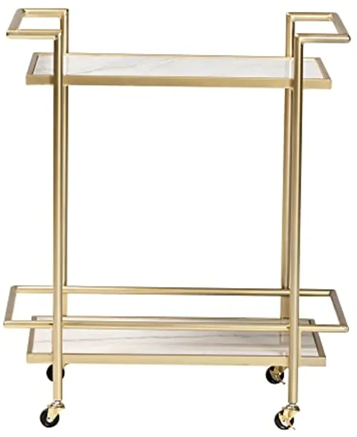 Baxton Studio Louise Wine Cart, 2-Shelf, Gold/White Marble