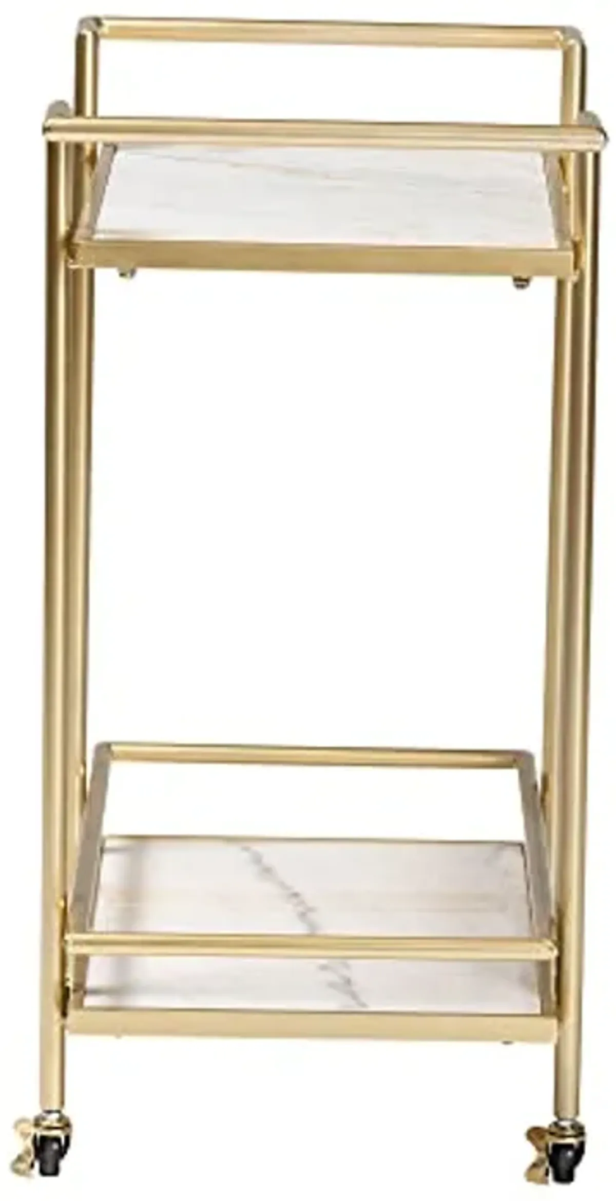 Baxton Studio Louise Wine Cart, 2-Shelf, Gold/White Marble