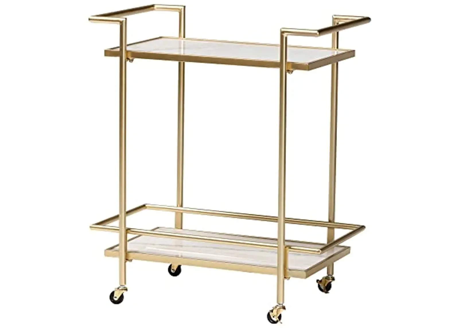 Baxton Studio Louise Wine Cart, 2-Shelf, Gold/White Marble