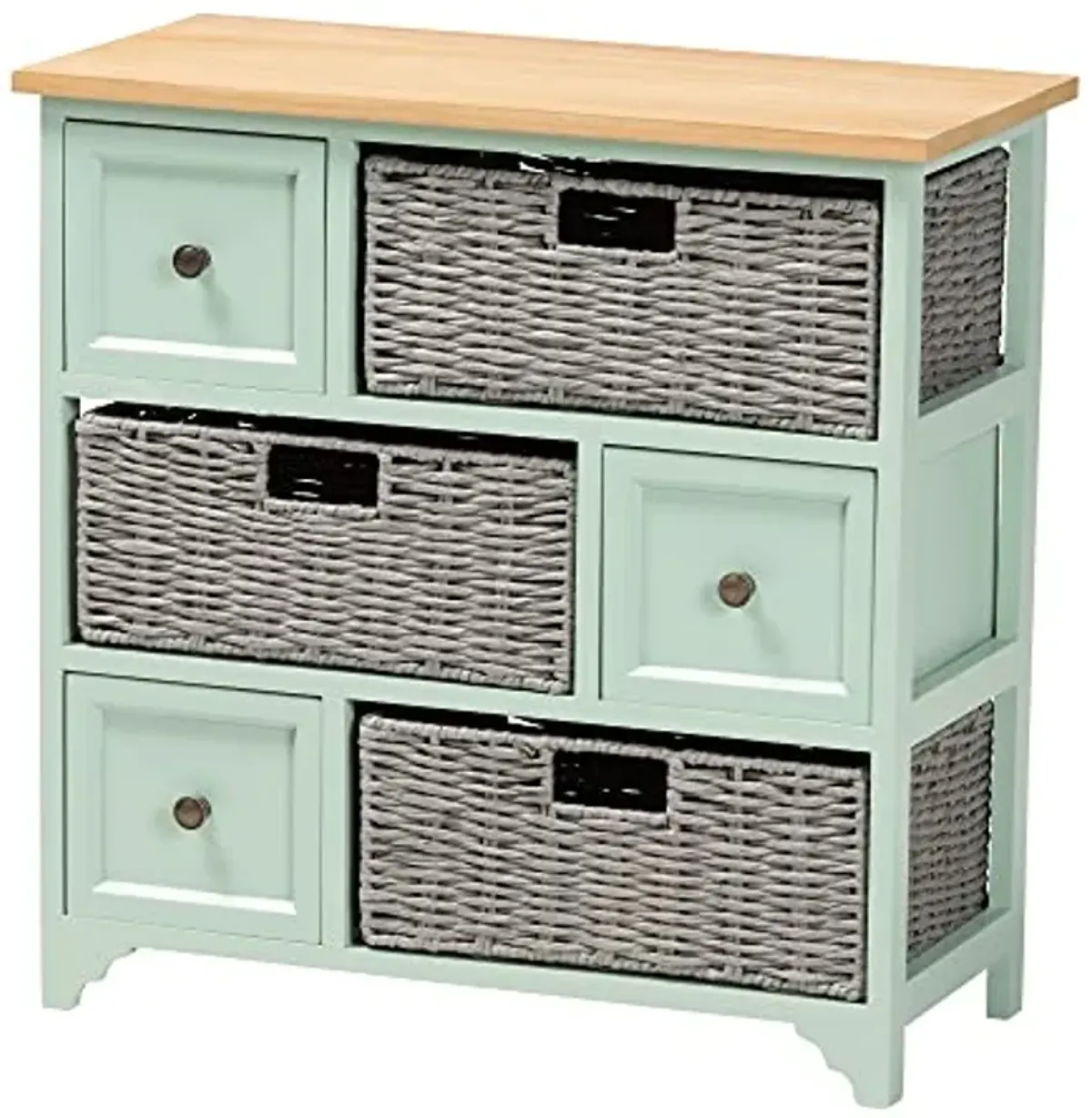 Baxton Studio Valtina Storage & Organization, 3-Drawer, Oak Brown/Grey/Mint Green