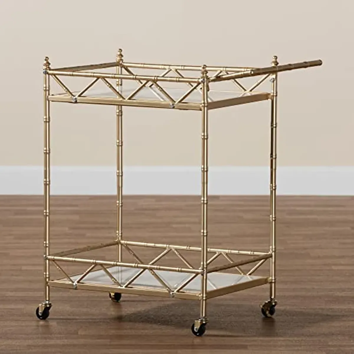 Baxton Studio Mela Wine Cart, 2-Shelf, Gold/White Marble