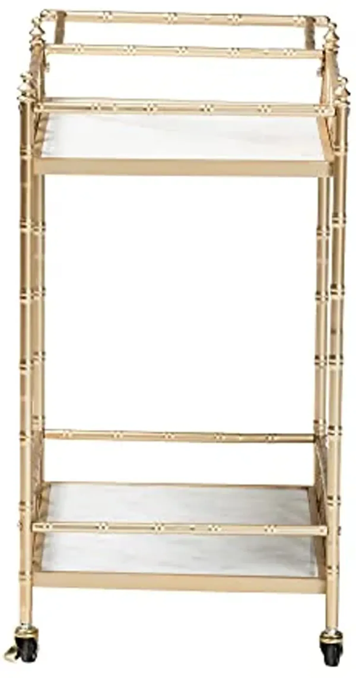 Baxton Studio Mela Wine Cart, 2-Shelf, Gold/White Marble