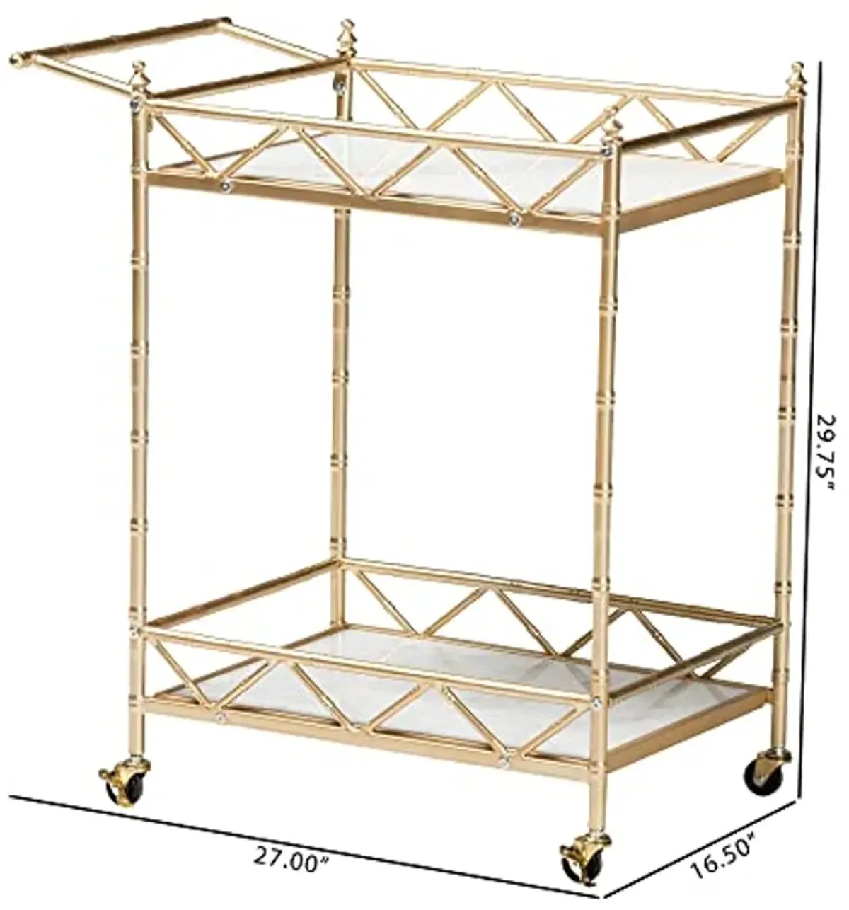 Baxton Studio Mela Wine Cart, 2-Shelf, Gold/White Marble