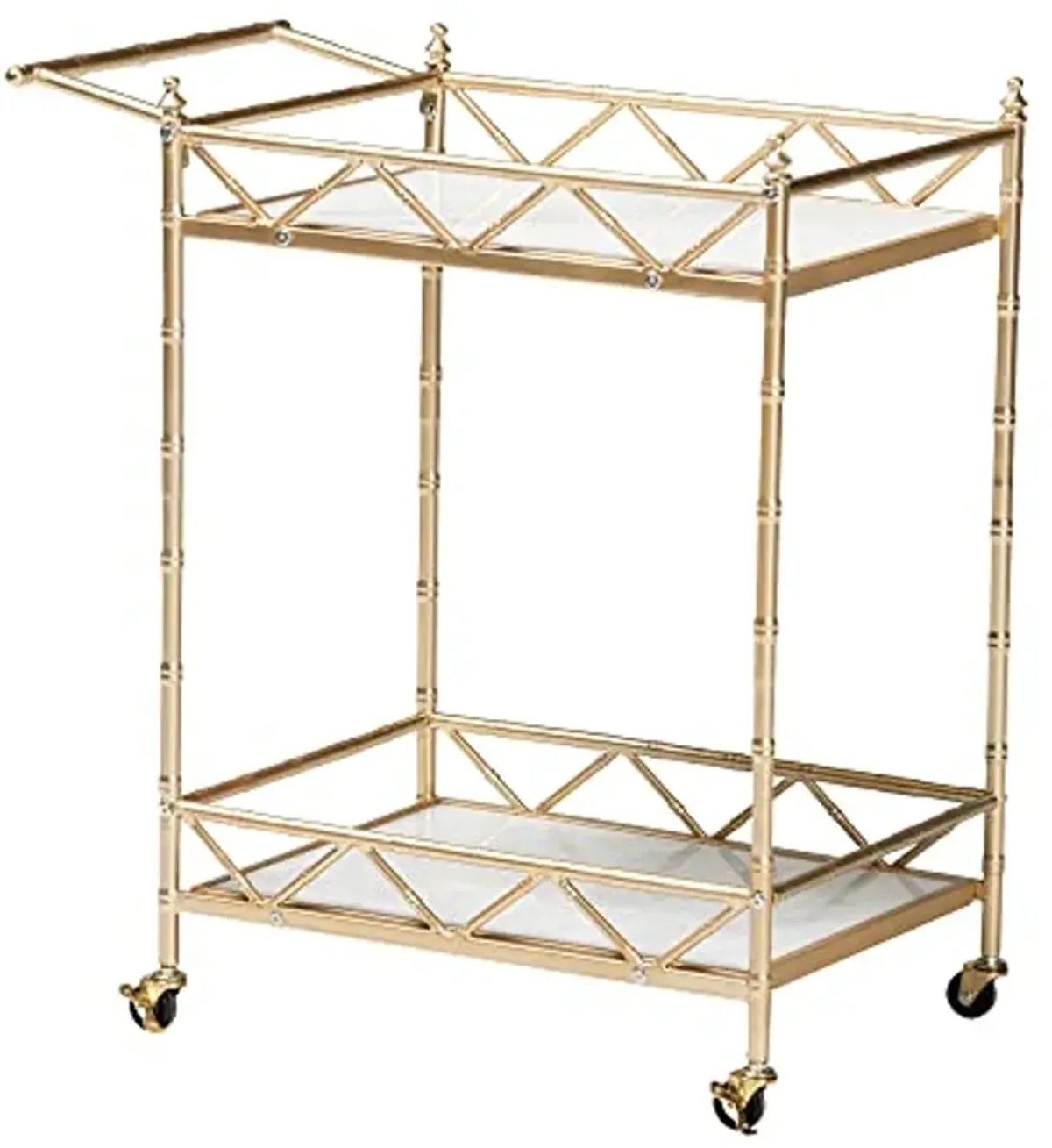 Baxton Studio Mela Wine Cart, 2-Shelf, Gold/White Marble