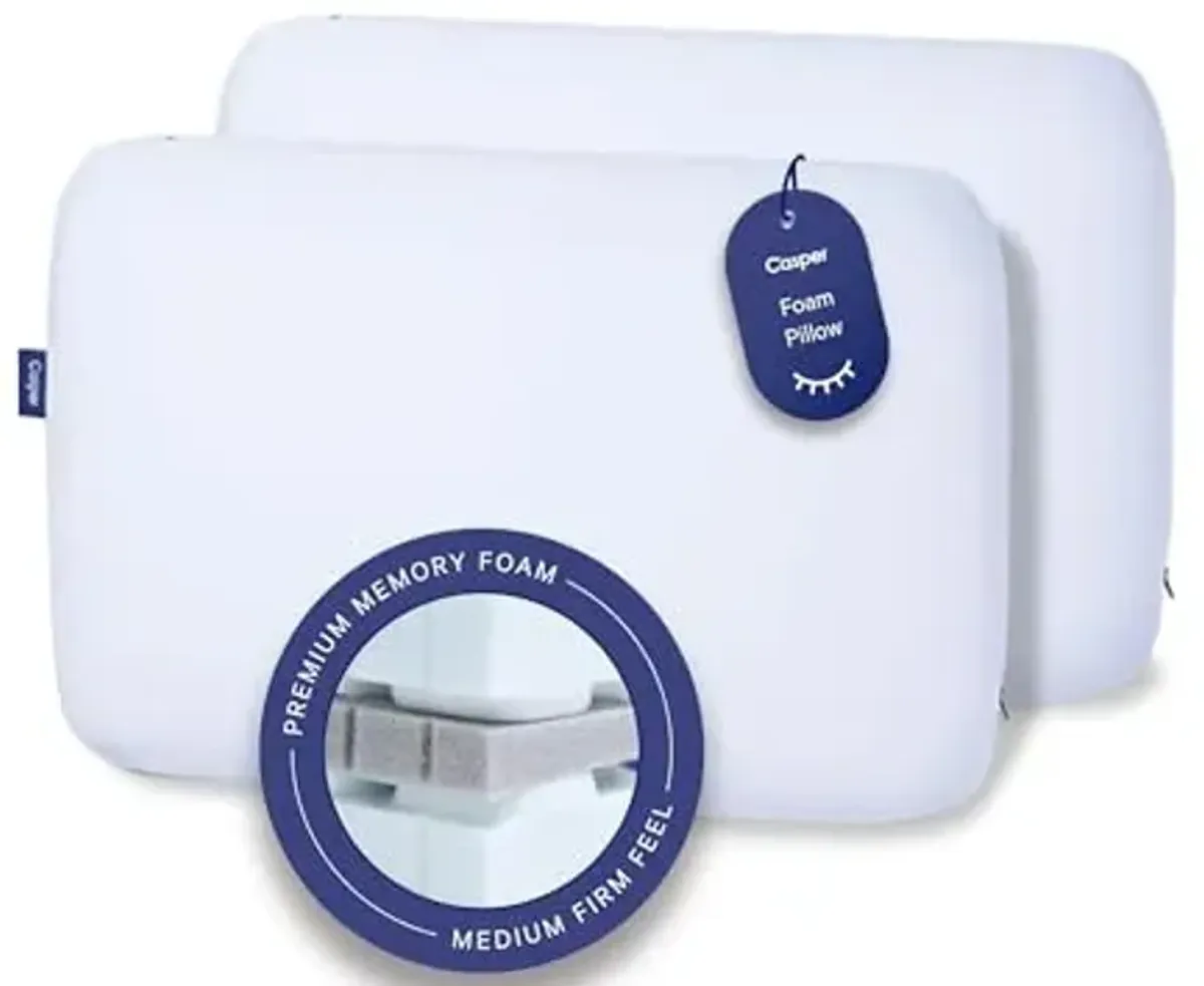 Casper Sleep Foam Pillow, Two Pack, White, King
