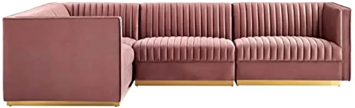 Modway Sanguine Channel Tufted Performance Velvet Modular Sectional, 4-Piece Left-Facing Sofa, Dusty Rose