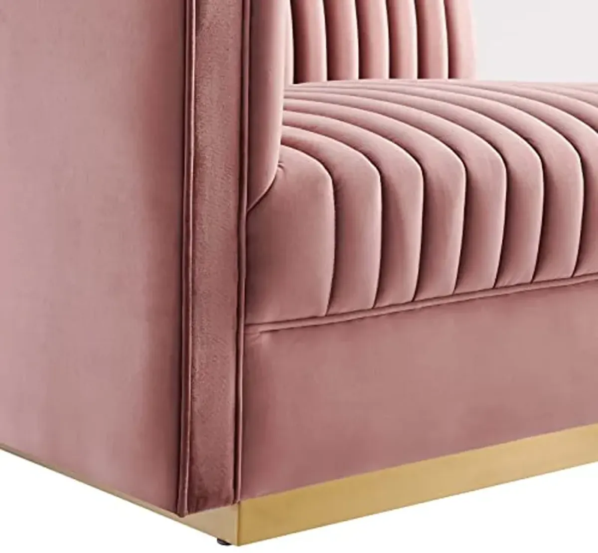 Modway Chair Sanguine Vertical Channel Tufted Upholstered Performance Velvet Sofa and Armchair Set, Loveseat, Dusty Rose