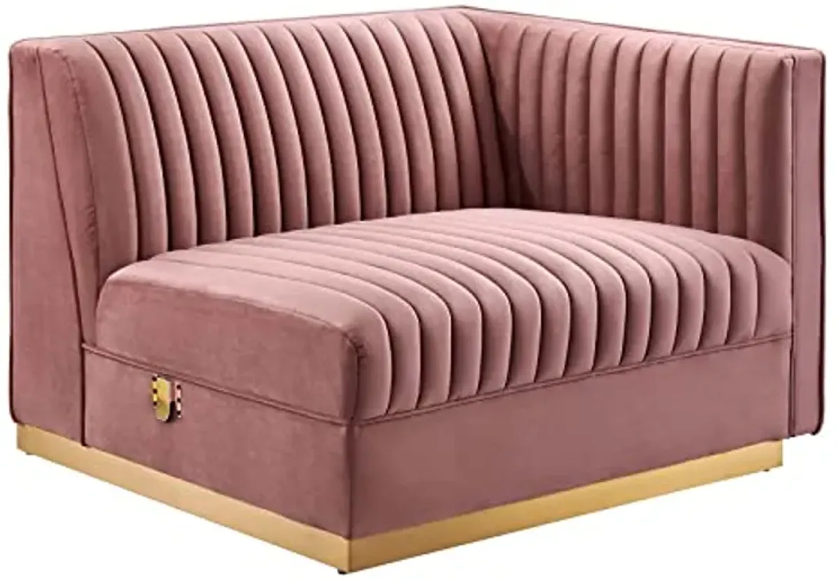 Modway Chair Sanguine Vertical Channel Tufted Upholstered Performance Velvet Sofa and Armchair Set, Loveseat, Dusty Rose