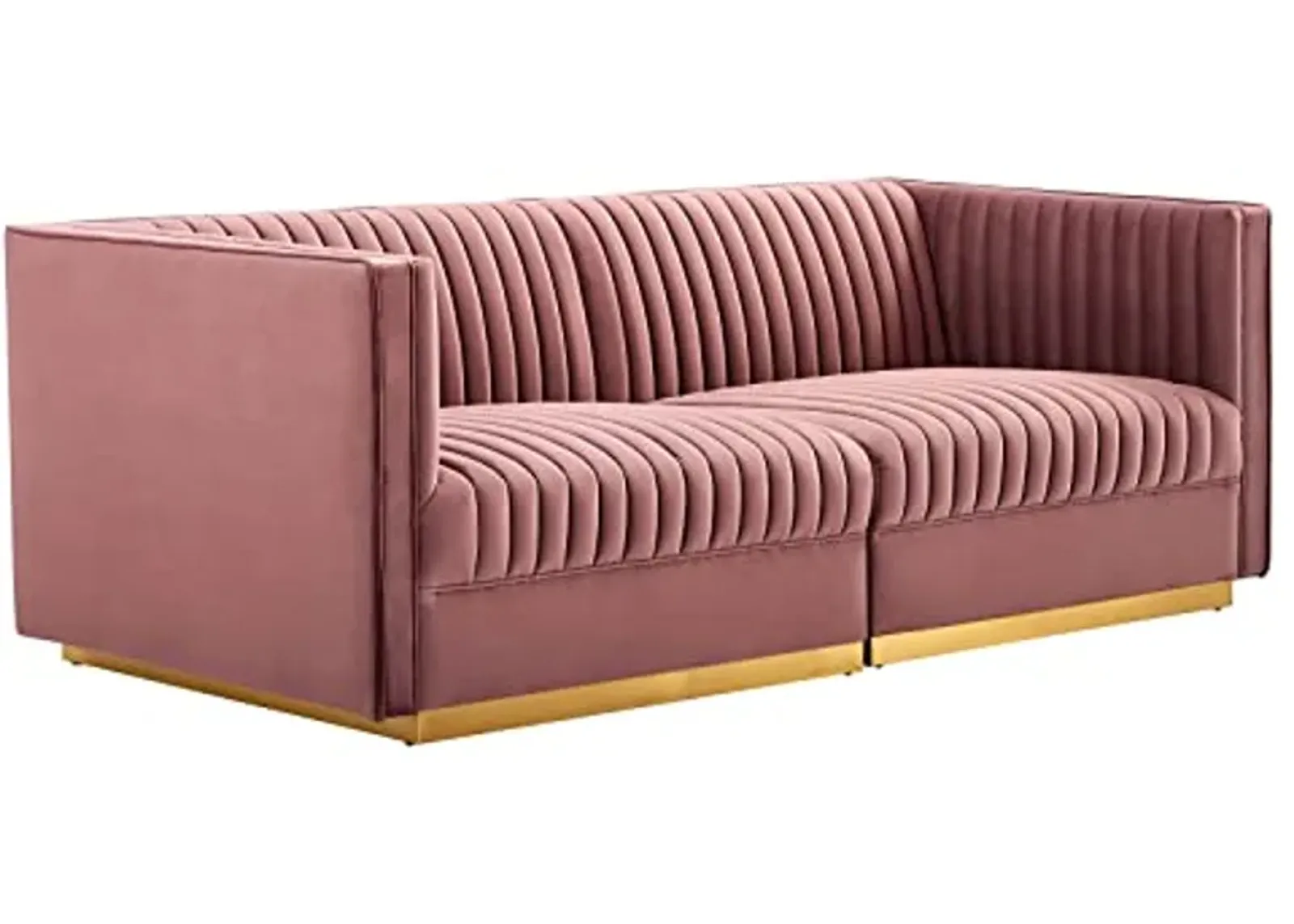 Modway Chair Sanguine Vertical Channel Tufted Upholstered Performance Velvet Sofa and Armchair Set, Loveseat, Dusty Rose