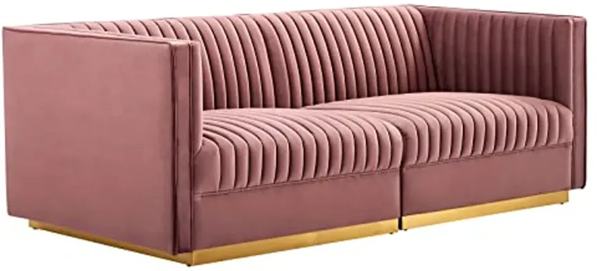 Modway Chair Sanguine Vertical Channel Tufted Upholstered Performance Velvet Sofa and Armchair Set, Loveseat, Dusty Rose