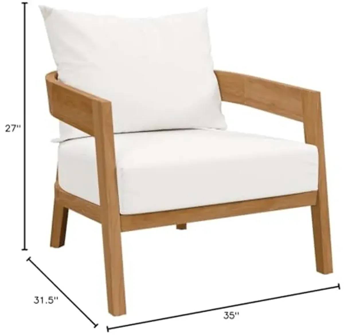 Modway Brisbane Modern Fabric/Teak Wood Outdoor Armchair in White/Natural