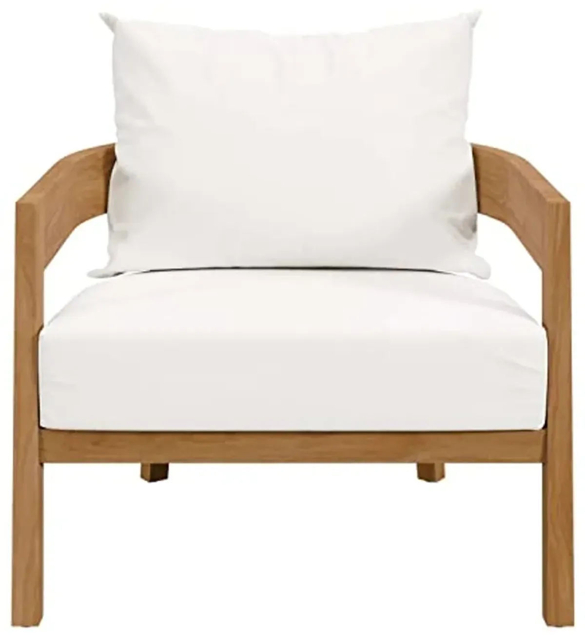 Modway Brisbane Modern Fabric/Teak Wood Outdoor Armchair in White/Natural