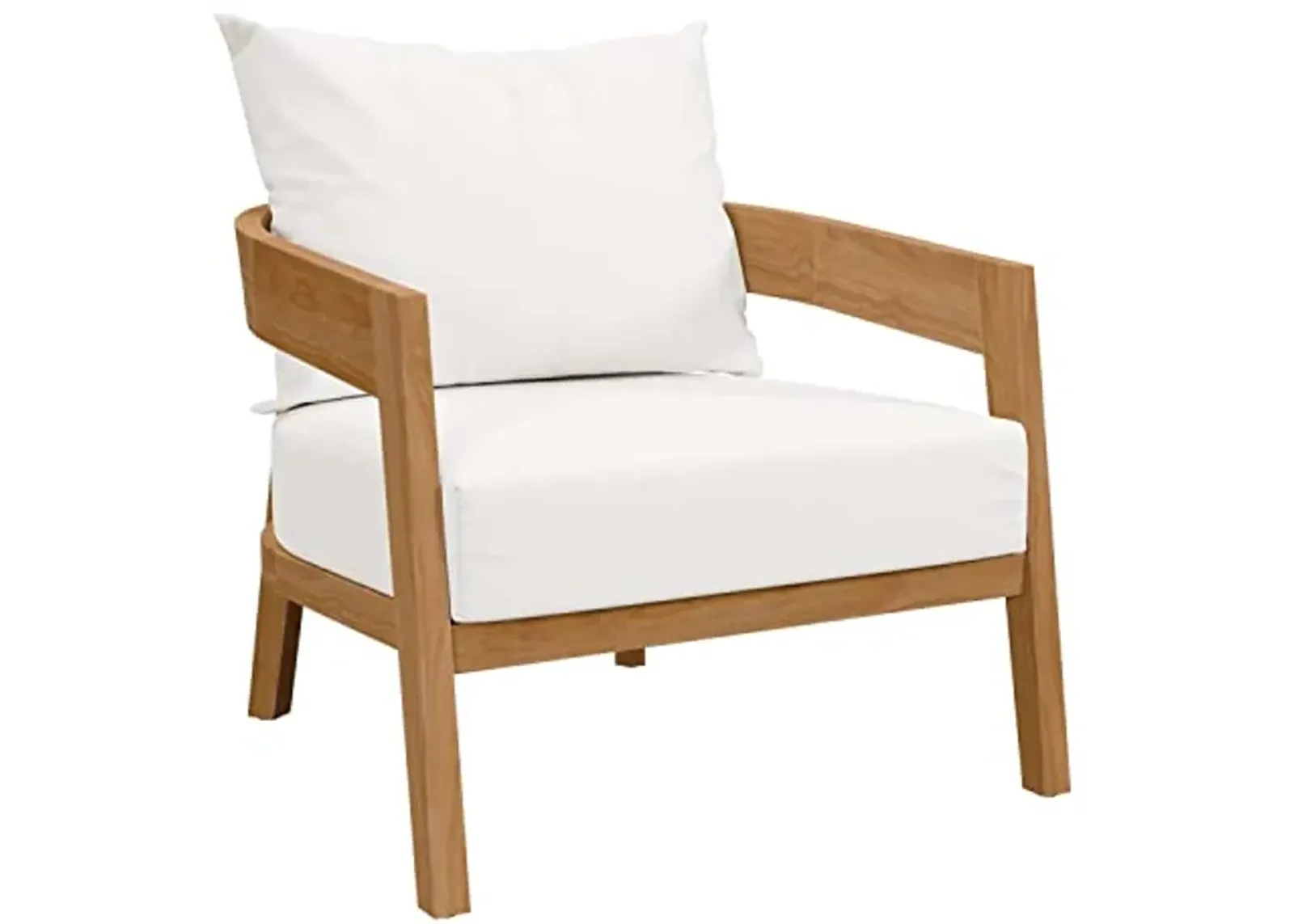 Modway Brisbane Modern Fabric/Teak Wood Outdoor Armchair in White/Natural