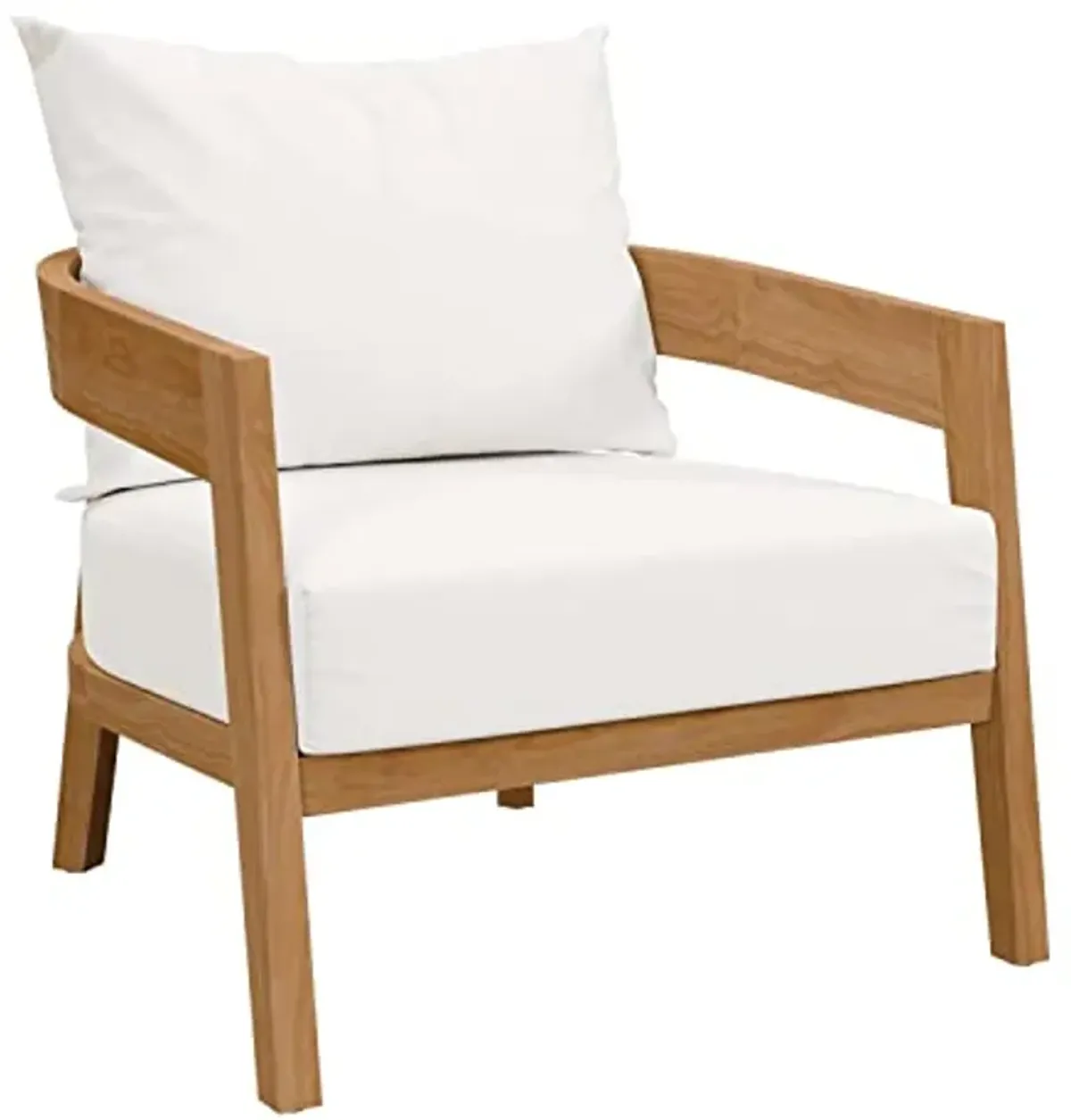 Modway Brisbane Modern Fabric/Teak Wood Outdoor Armchair in White/Natural